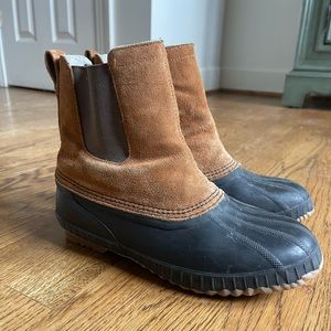 Sorel Boys Leather Round Toe Mid Calf Pull On Brown Black Duck Boots